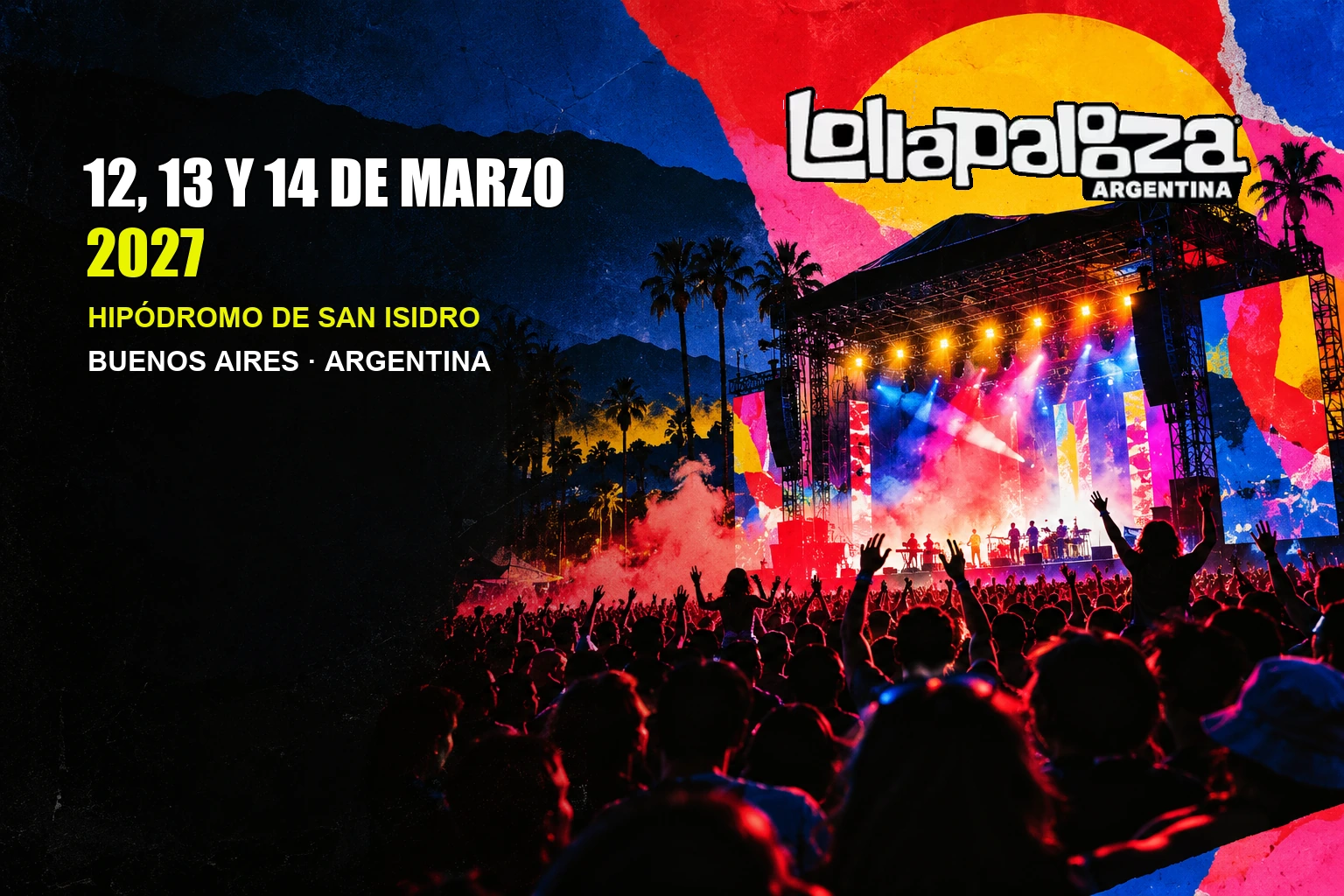 Logo de Lollapalooza Argentina, fechas 12, 13 y 14 de marzo de 2027, Hipódromo de San Isidro